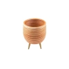 Yan Çizgi Desenli Toprak Saksı - 3 Ayaklı - 19 CM
