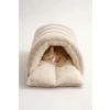 Yumuşak Peluş Kedi Yatağı Kadife Kumaş - Bej