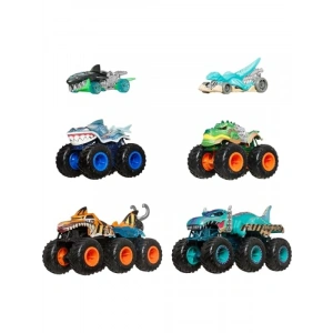 1:64 Ölçekli Monster Trucks ve Hot Wheels Araç Seti - Köpek Balığı ve Dinozor Temalı
