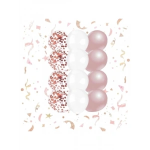 12 İnç Rose Gold Beyaz Konfetili Balon Seti (10 Adet)