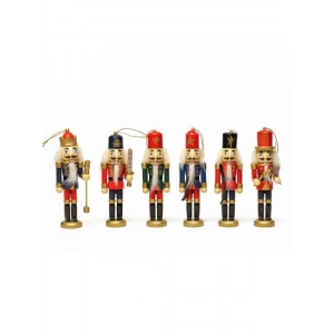13cm Ahşap Asker Fındıkkıran - Yılbaşı Dekoru (6lı Paket)