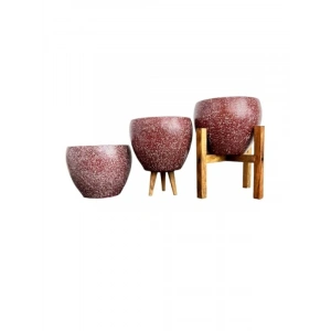 15 cm Bordo Granit Toprak Saksı Seti - Üçlü