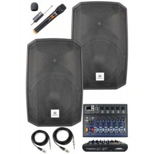 2 Adet 12 İnç Aktif Hoparlör ve Mikser Seti (1200W + 1200W)