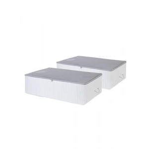 2 Adet Mega Boy Gri Çizgili Baza Altı Hurç Seti - 74x46x22 cm