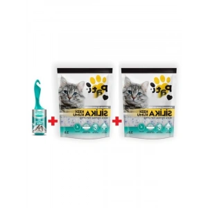 2 ADET Silika Kedi Kumu 3.8 LT + Tüy Toplayıcı Rulo