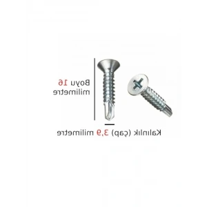 3,9 mm Çapında 16 mm Boyunda Metal Vida - Havşa Başlı Delik Açan