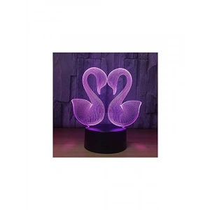 3D LED Gece Lambası - Çift Kuğu Tasarımı ile 7 Farklı Işık