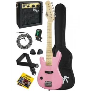 4-6 Yaş Çocuklar İçin Pembe Amfili Elektro Gitar Seti