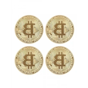 4 Adet Altın Rengi Bitcoin Hatıra Sikkesi - Koleksiyonluk Süs Eşyası