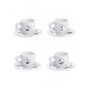 4lü Porselen Espresso Fincan Seti - Siyah Beyaz