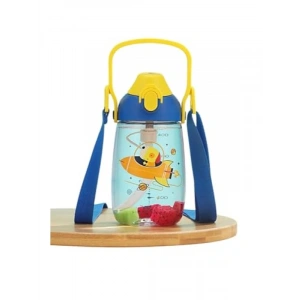 500ml Kapasiteli Askılı Kulplu Pipetli Tritan Su Matarası (Mavi-Sarı)