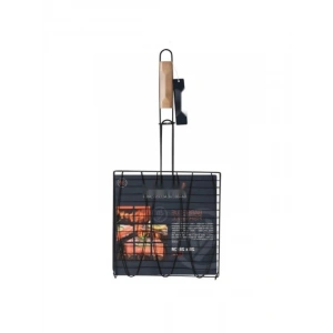 Ahşap Saplı Paslanmaz Çelik Barbekü Balık Izgarası 28x28 cm