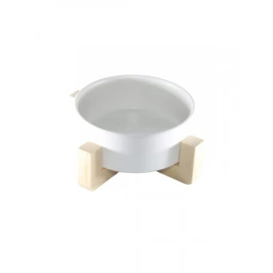 Ahşap Stand ve Seramik Kase ile Minimalist Kedi Mama/Su Kabı Tekli (Beyaz)
