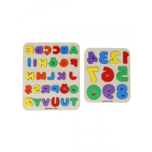 Ahşap Tabanlı Eğitici Alfabe ve Rakam Puzzle Seti