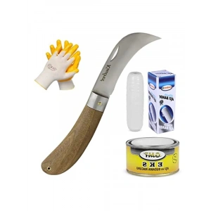 Aşı Bıçağı ve Set - Eğri Uçlu, Aşı Bandı, Aşı Macunu ve Eldiven