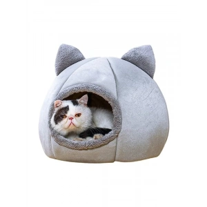 Bal Kabağı Tasarımlı Yumuşak Kedi Yatağı (Gri, M Beden)