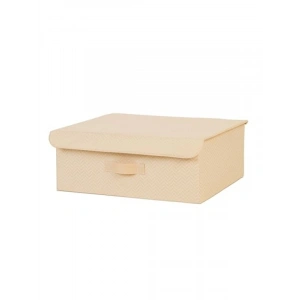 Bej Balıksırtı Desenli Kapaklı Saklama Kutusu 48 x 40 x 19 cm