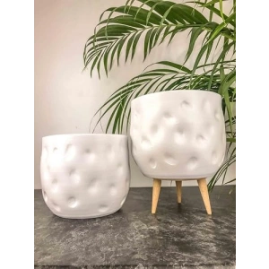 Beyaz Desenli 19 CM Ayaksız Saksı Seti - Şık Ev Aksesuarı