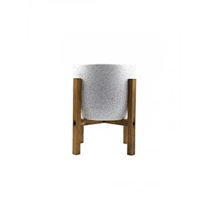 Beyaz Granit Toprak Saksı, 19 CM, 4 Ayaklı, Modern Tasarım