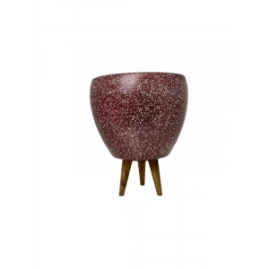 Bordo Granit Desenli 15 cm Toprak Saksı - 3 Ayaklı