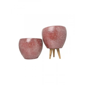 Bordo Granit Toprak Saksı - İkili Set