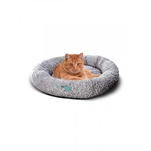 Büyük Boy Antrasit Peluş Kedi ve Köpek Yatağı - 65x65cm