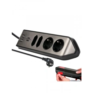 Çelik Yüzeyli 4 Soketli Uzatma Kablo - 2 USB, 2 m