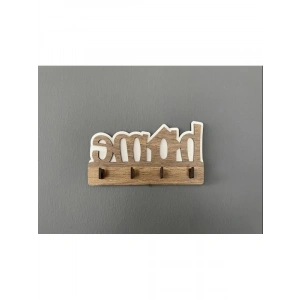 Dekoratif Ahşap Duvar Askısı, 4 Kancalı, 17x9 cm, Kahverengi