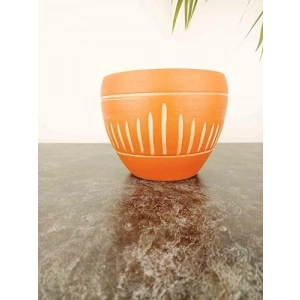 Dik Çizgi Desenli 15 Cm Terrakota Saksı
