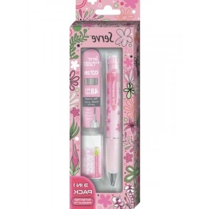 Doğa Desenli 0.7 mm Kalem Seti, Şeker Pembe - 3lü Set (Kalem, Silgi, Min)