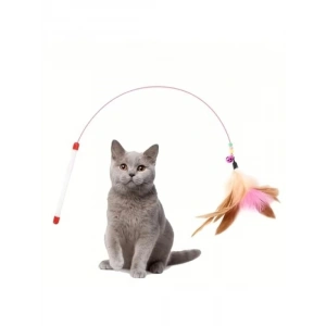 Doğal Tüylü Kedi Oltası - İnteraktif Zilli Oyuncak, 90 cm Uzunluk