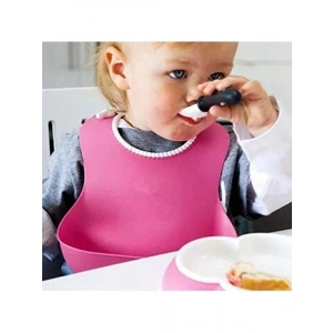 Dökülme Engelleyici Silikon Bebek Mama Önlüğü - Pembe