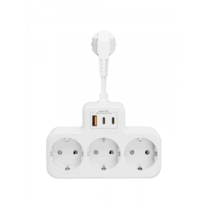 Duvar Tipi Akım Korumalı Çoklu Priz - 3x Schuko, 2x Type-C, 1x USB (Beyaz)