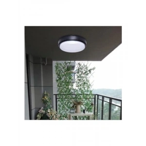 Enerji Tasarruflu Yuvarlak Balkon ve Teras Lambası, 15w Beyaz Işık (Siyah)