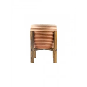 Estetik Yan Çizgi Desenli 19 CM Toprak Saksı - 4 Ayaklı Salon Çiçekliği