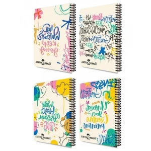 Grafiti Desenli Spiralli Defter - A4, 80 Yaprak, Çizgili