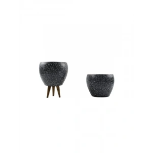 Gri Granit Desenli 15 cm Toprak Saksı İkili Set - Ayaksız