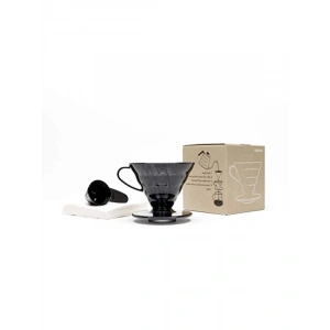 Hario V60 02 Plastik Dripper ve 40lı Filtre Kağıdı Seti - Siyah Şeffaf