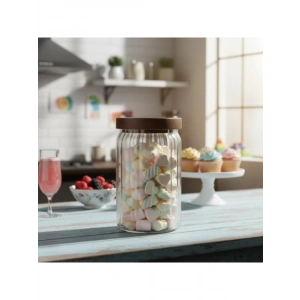 Hava Geçirmez Akasya Kapaklı Çizgili Cam Kavanoz - 750 ml