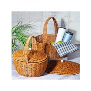 Kapaklı Hasır Piknik Sepeti Seti, 2li, 27 cm Genişlik, 14 cm Uzunluk