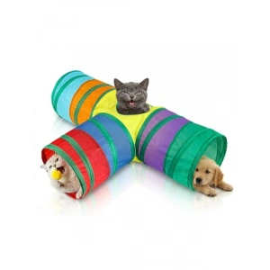 Katlanabilir Gökkuşağı Renkli Kedi Köpek Oyun Tüneli