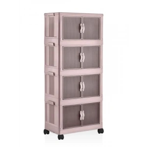 Katlanabilir Modüler Dolap, 4 Bölmeli, 54 cm x 31,7 cm x 127 cm (Şeker Pembe)