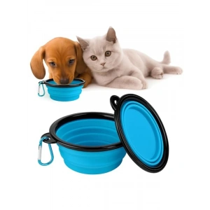 Katlanabilir Silikon Mama ve Su Kabı - 350 ML - Mavi