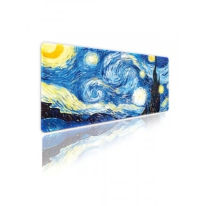 Kaymaz Oyun Klavye Mouse Pad 70x30cm - Van Gogh Yıldızlı Gece Tasarımı