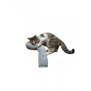 Kedi Sarılma Yastığı Uyku Oyuncağı - Otlu, 30 cm Peluş (Gri)