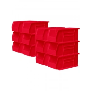 Kırmızı Plastik Saklama Kabı 27,9 x 12,7 cm - 12 Adet İstiflenebilir