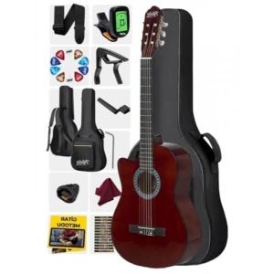 Klasik Gitar 4/4 Kesik Kasa, Sap Ayarlı - Çanta, Tuner, Askı ve Ekipman Dahil