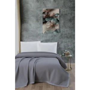 Klimalı Pike - %100 Pamuk Dört Mevsim Çift Kişilik Pike (220x240 cm - Gri)