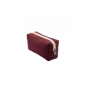 Lüks Bordo Kapitone Desenli Makyaj ve Kozmetik Çantası - 20x10x8 cm