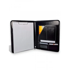 Mandallı Evrak Tutucu & Tablet Bölmeli Organizer - Suni Deri, Fermuarlı (32.5 × 25 cm), Siyah
